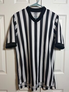 Men’s Black & White v neck Referee Stripe Short Sleeve Shirt medium by smitty